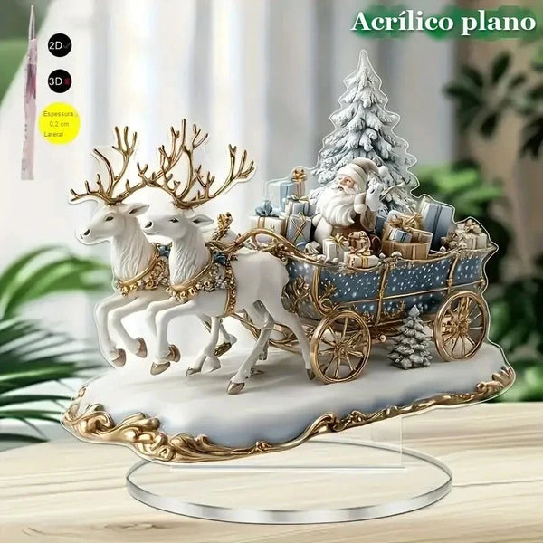 Enfeite de Mesa Papai Noel no Trenó com Renas Brancas