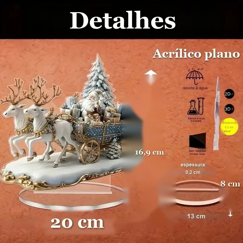 Enfeite de Mesa Papai Noel no Trenó com Renas Brancas
