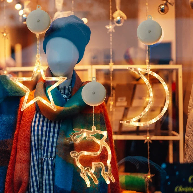 Enfeite de Natal Iluminado com Ventosa para Janela