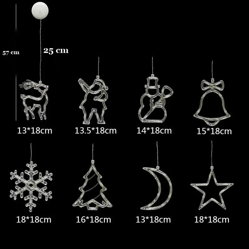 medidas dos oito formatos de enfeite de natal com ventosa