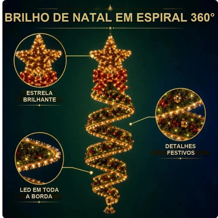 detalhes da árvore de natal espiral com estrela e led