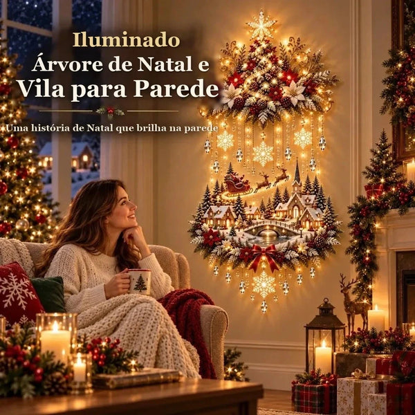 Enfeite de Parede Iluminado de Natal com Cascata de Luz