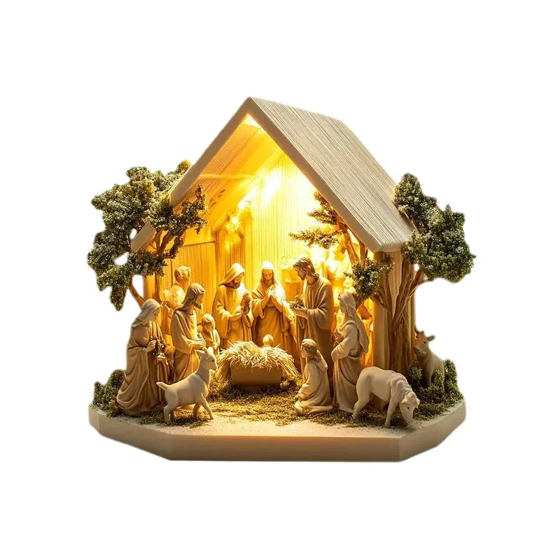enfeite de presépio de natal em acrílico com estrebaria
