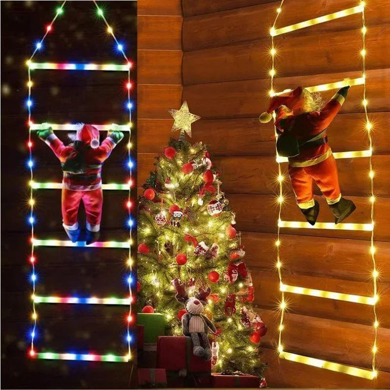 escada de luz colorida e escada de luz branca com papai noel
