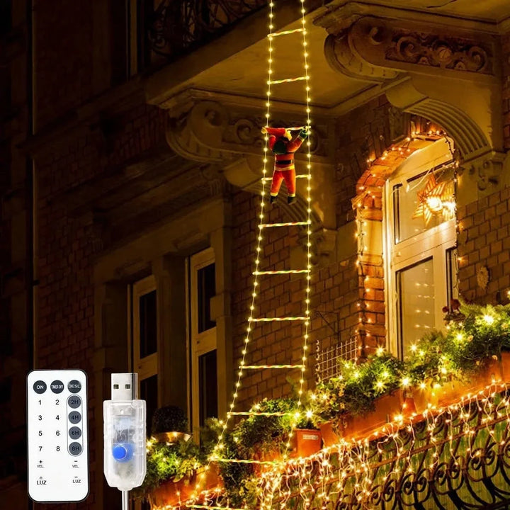 escada de luz papai noel na varanda com controle remoto usb