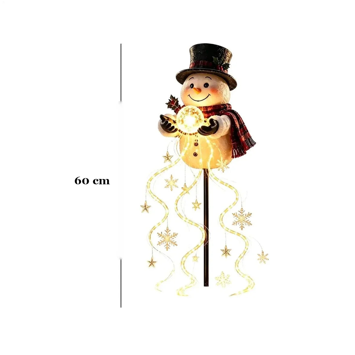 medida da estaca boneco de neve iluminada com 60 cm