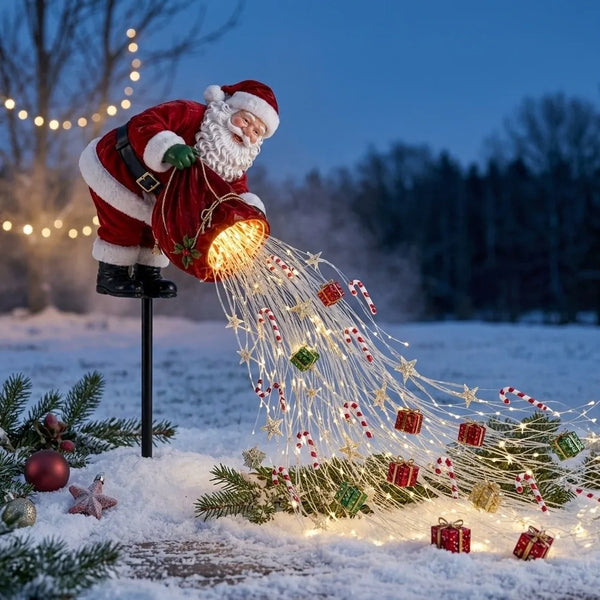 Estaca de Jardim Papai Noel com Cascata de Luz LED