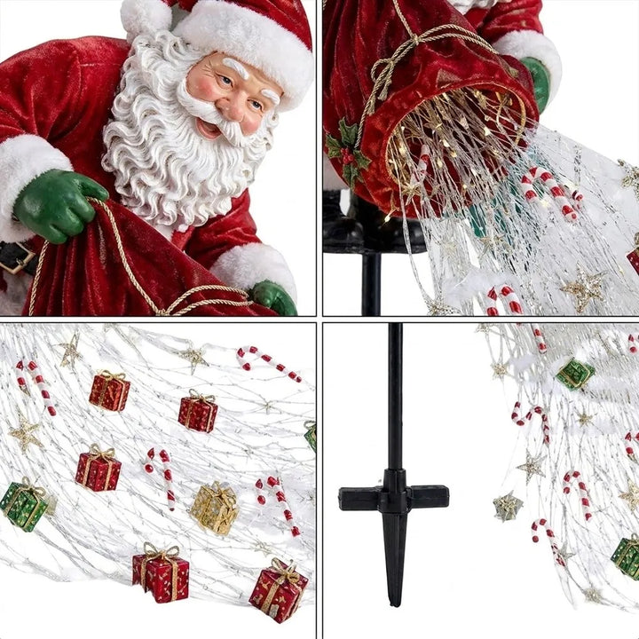 detalhes do papai noel do saco iluminado e da estaca de fixação