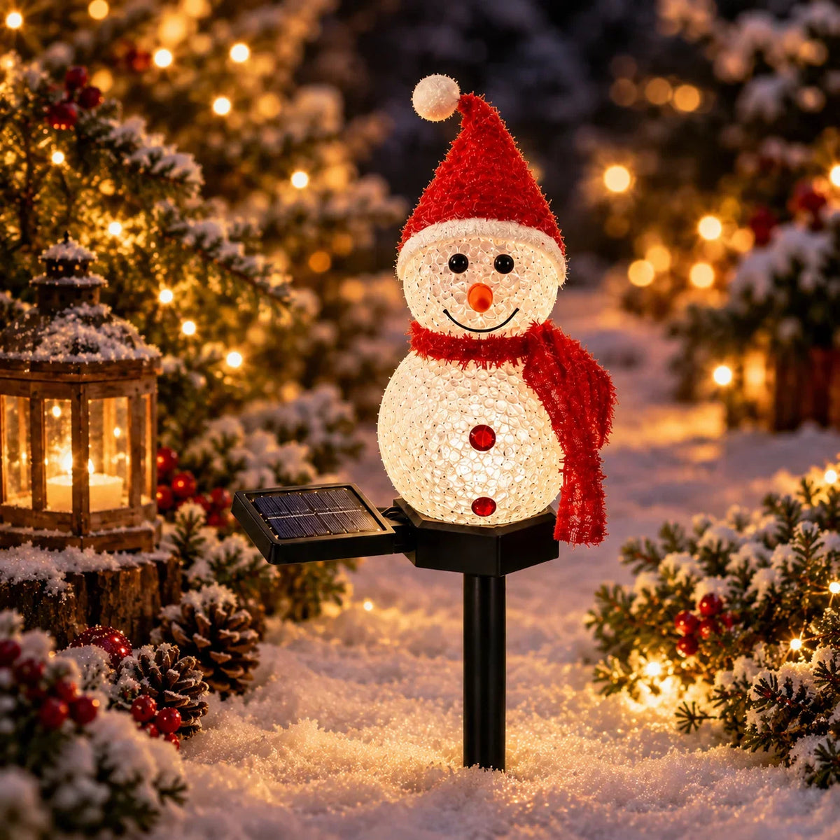 estaca solar de jardim boneco de neve iluminado na neve