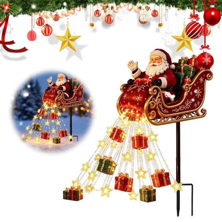 decoração de natal para jardim trenó do papai noel com luzes