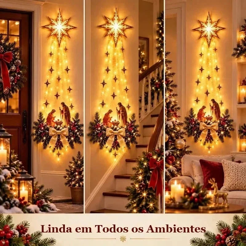 Estrela de Belém Luminosa com Presépio para Parede