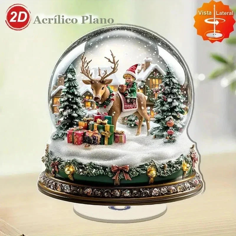 enfeite de mesa de natal globo de neve com rena e presentes