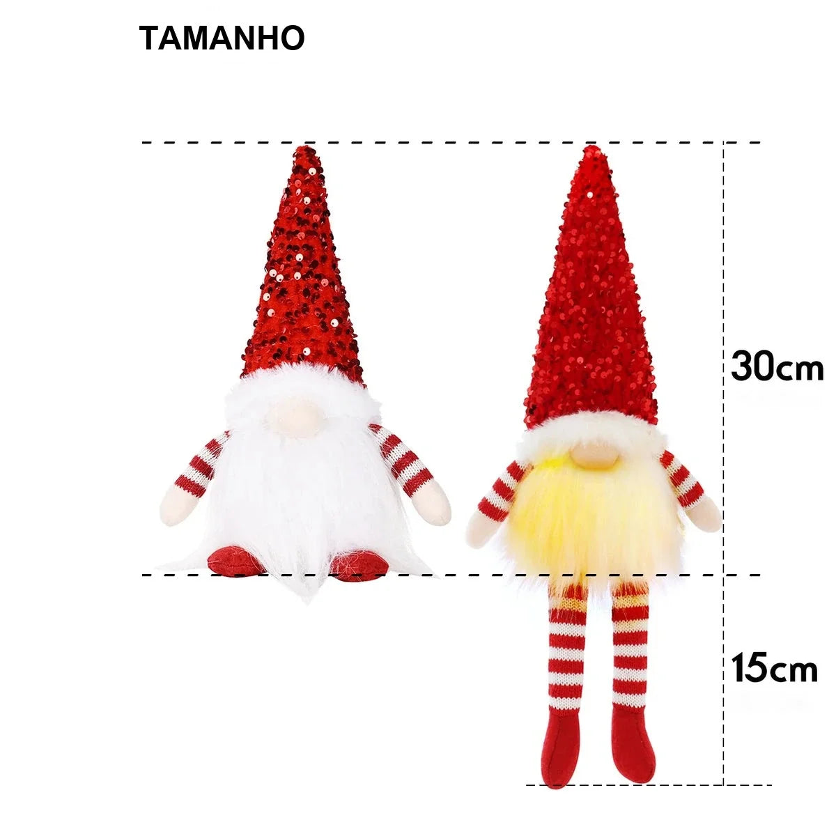 tamanho do gnomo de natal luminoso 30 cm com pernas de 15 cm