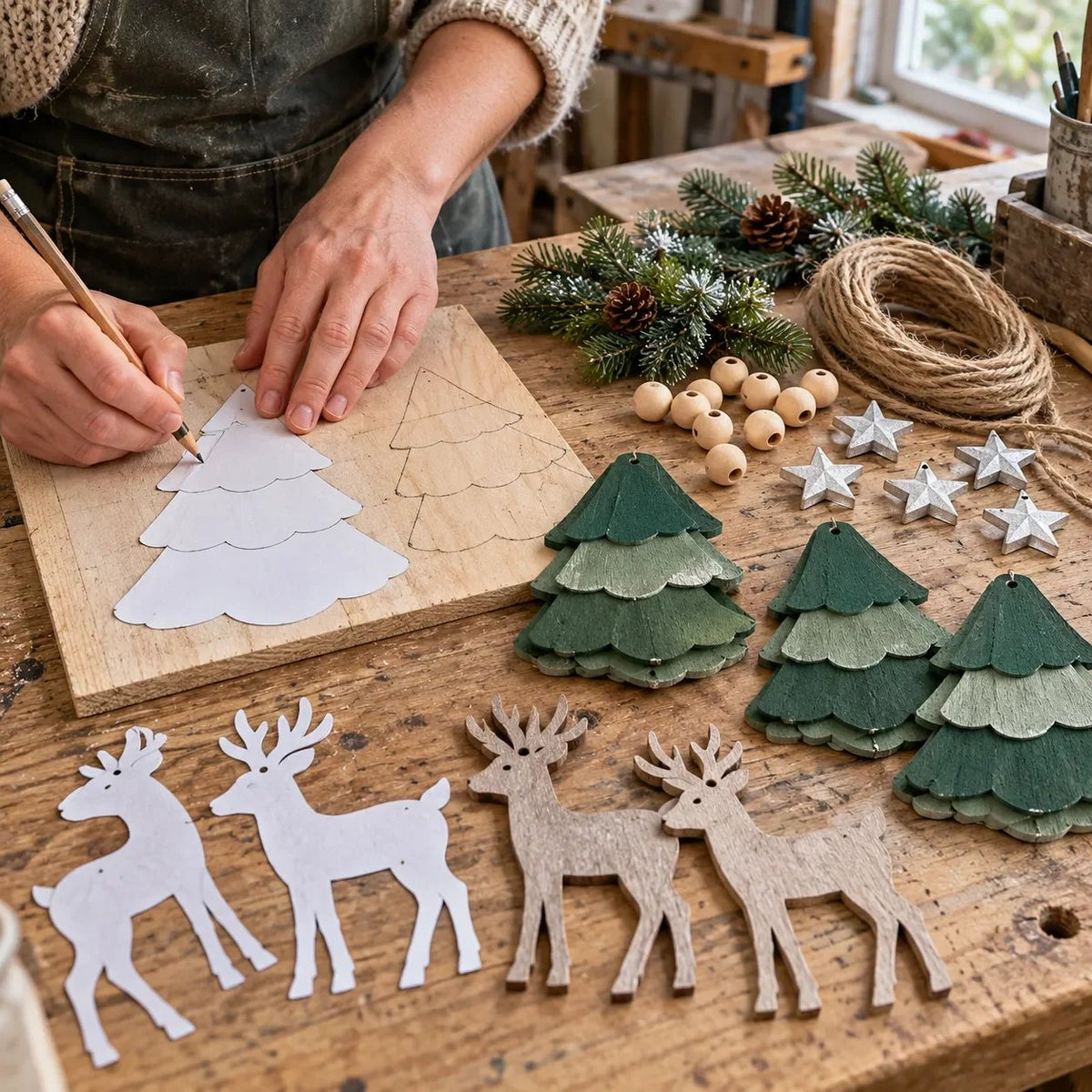 guirlanda de natal com pinheiros e renas