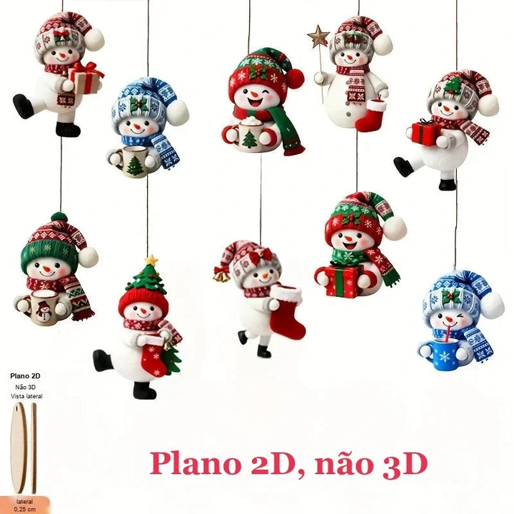 kit 15 enfeites de boneco de neve de madeira em poses sortidas