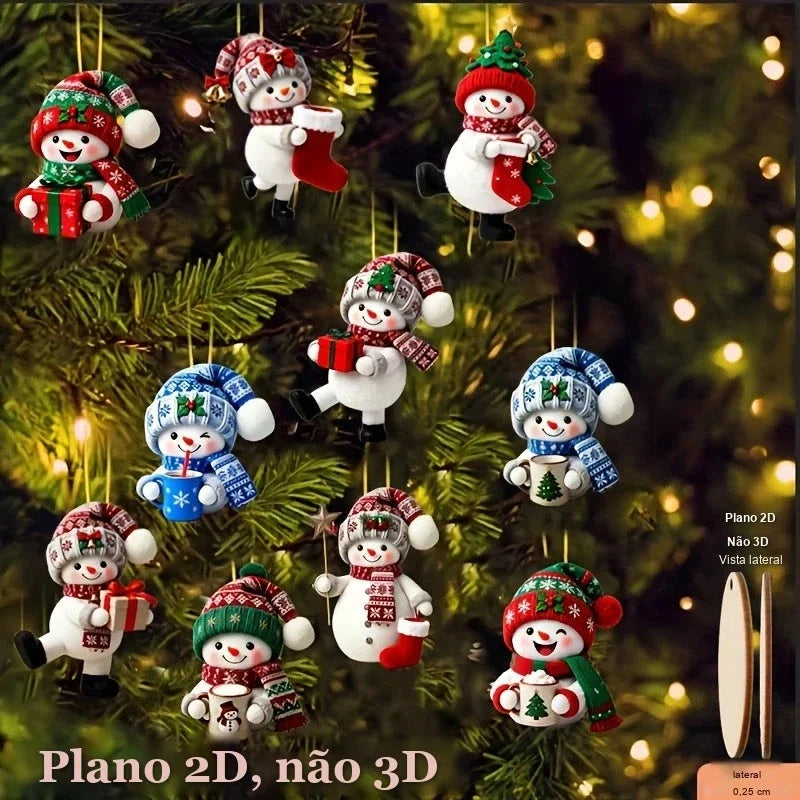 arvore de natal decorada com enfeites de madeira bonecos de neve