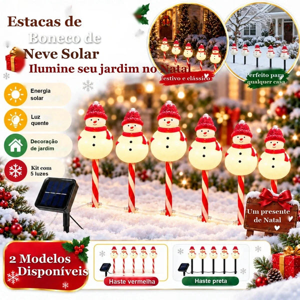 Kit 5 Estacas Solares Boneco de Neve para Caminho