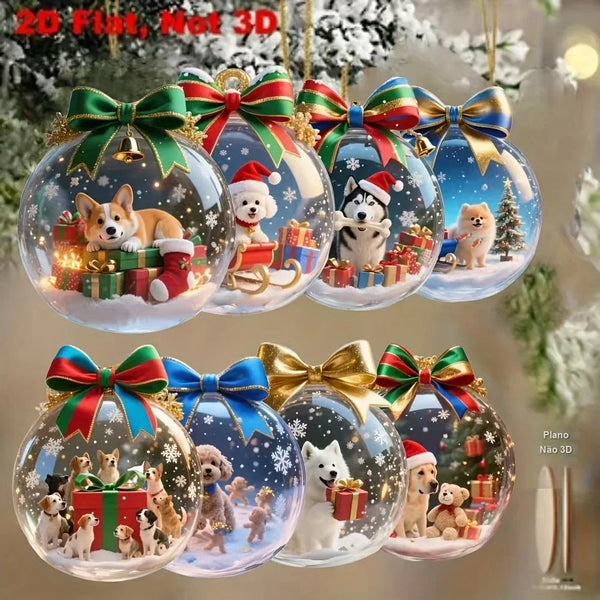 Kit 8 Enfeites de Árvore de Natal Cachorrinhos em Madeira