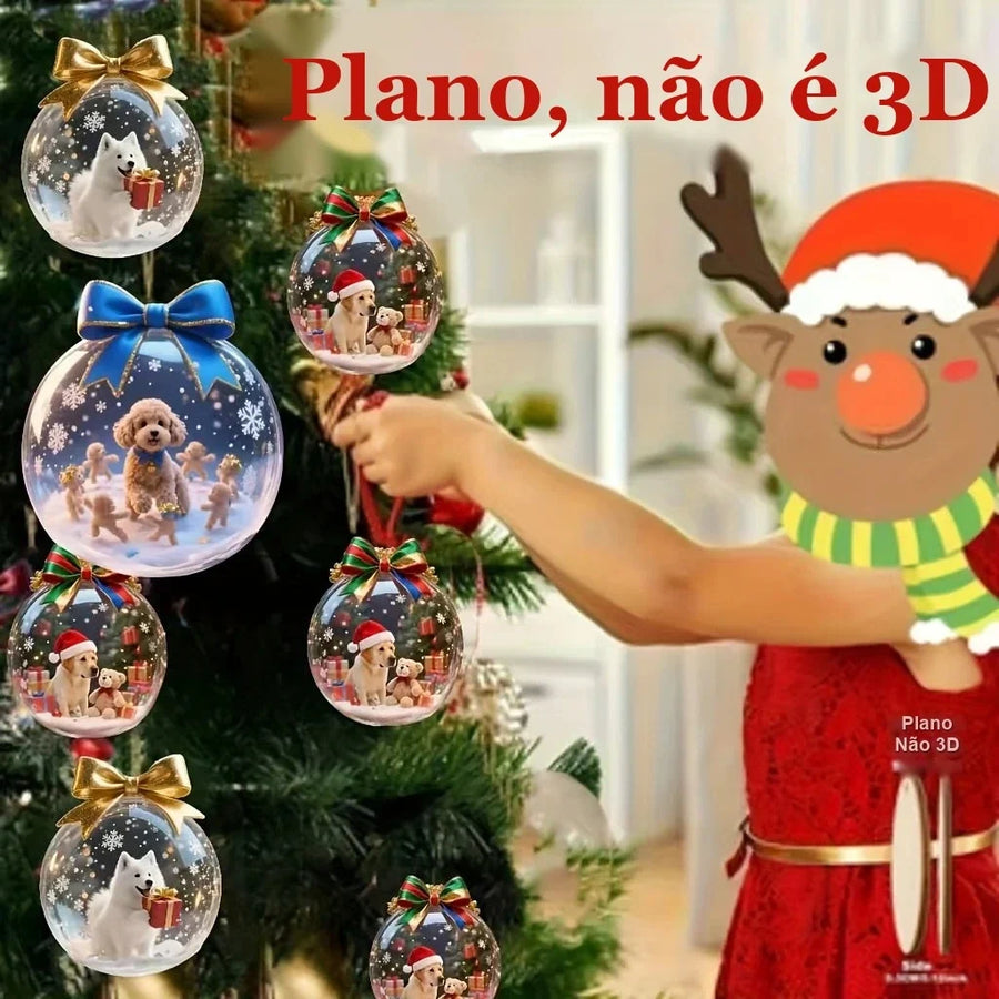 Kit 8 Enfeites de Árvore de Natal Cachorrinhos em Madeira