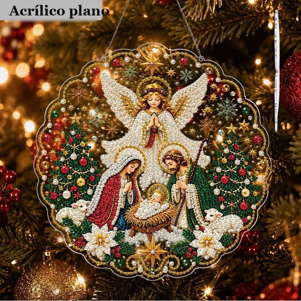Kit Pintura com Diamantes Presépio com Anjo para Pendurar