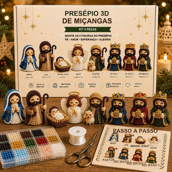Kit Presépio de Miçangas 3D para Montar com 8 Figuras