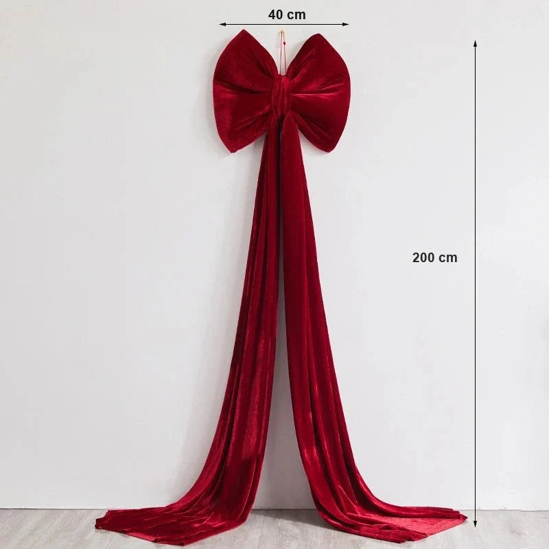 Laço de Natal Gigante Vermelho com Caudas Longas