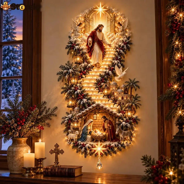 Luminária de Parede Escada de Luz com Jesus e Natividade