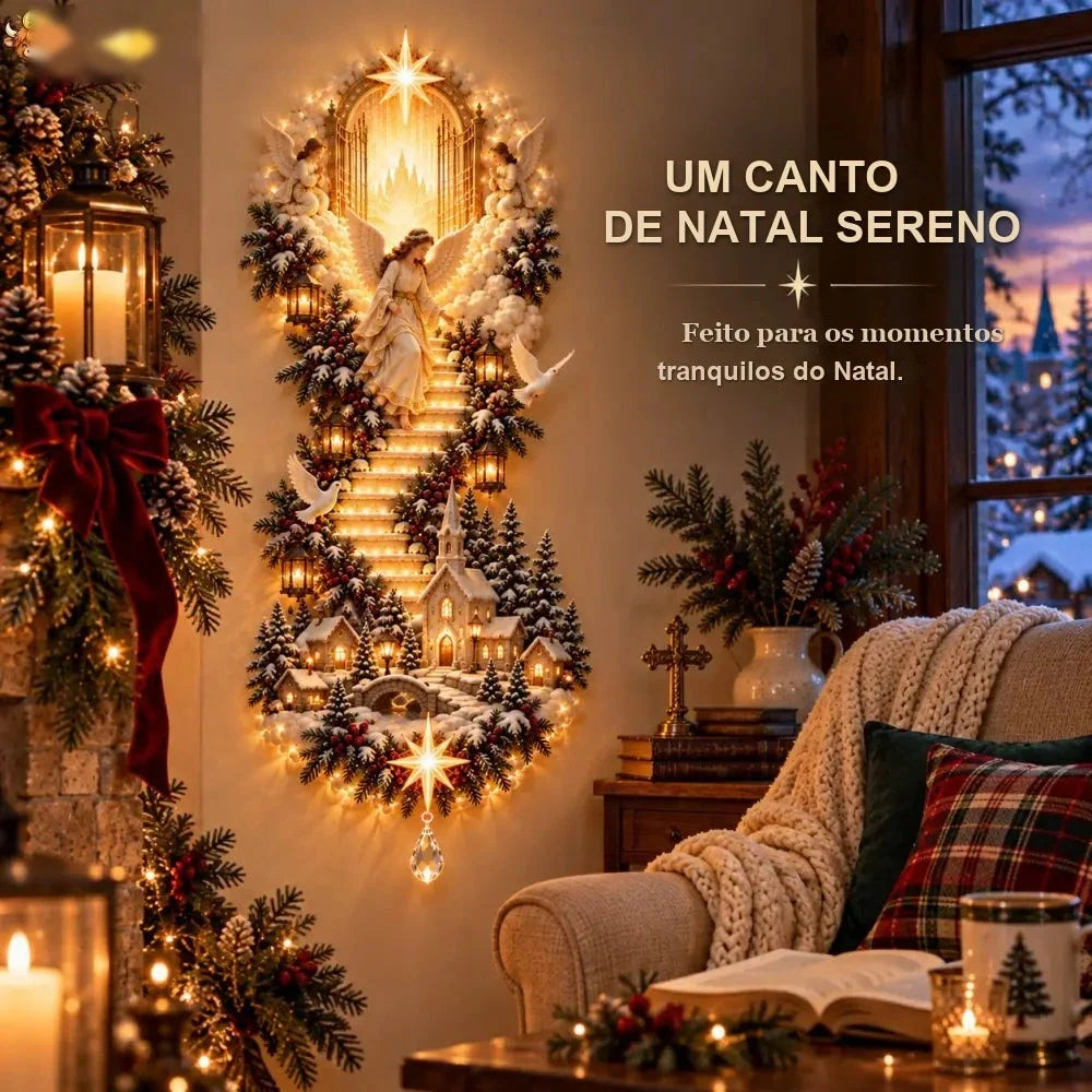canto de Natal sereno com luminária de parede acesa