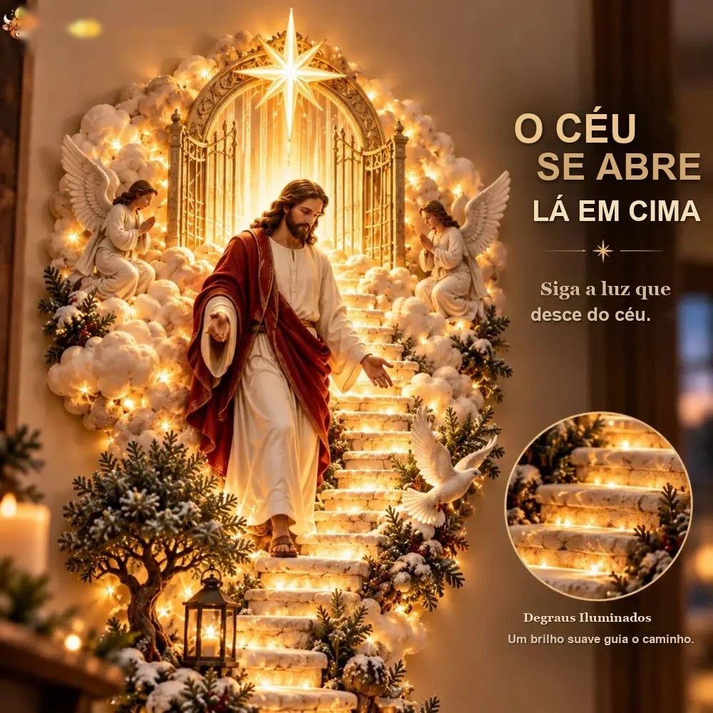portal celestial e escada iluminada da luminária de parede de Natal