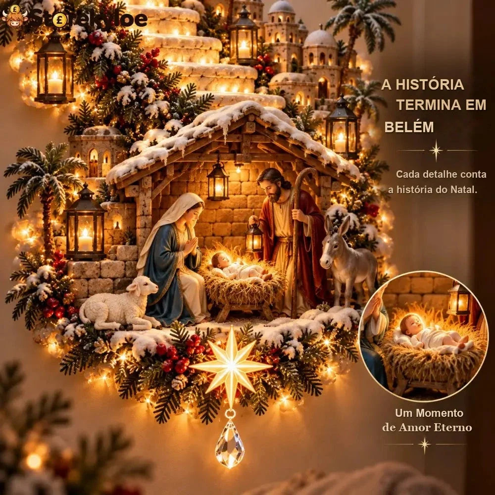 cena da natividade em Belém na luminária de parede de Natal