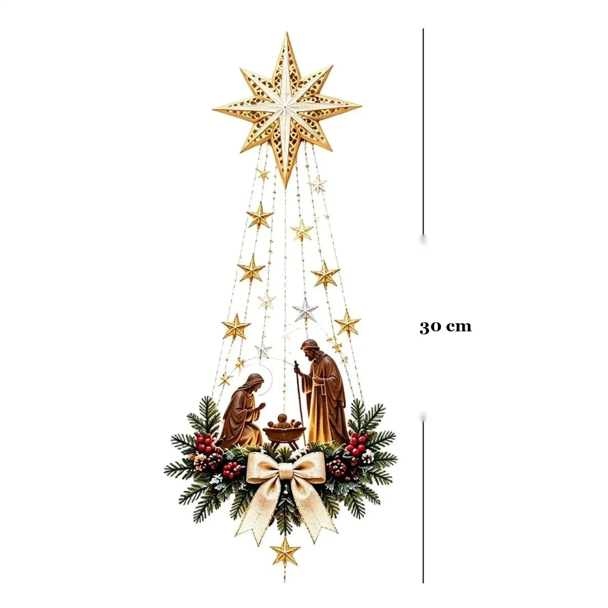 medida da luminária de parede estrela de belém com presépio