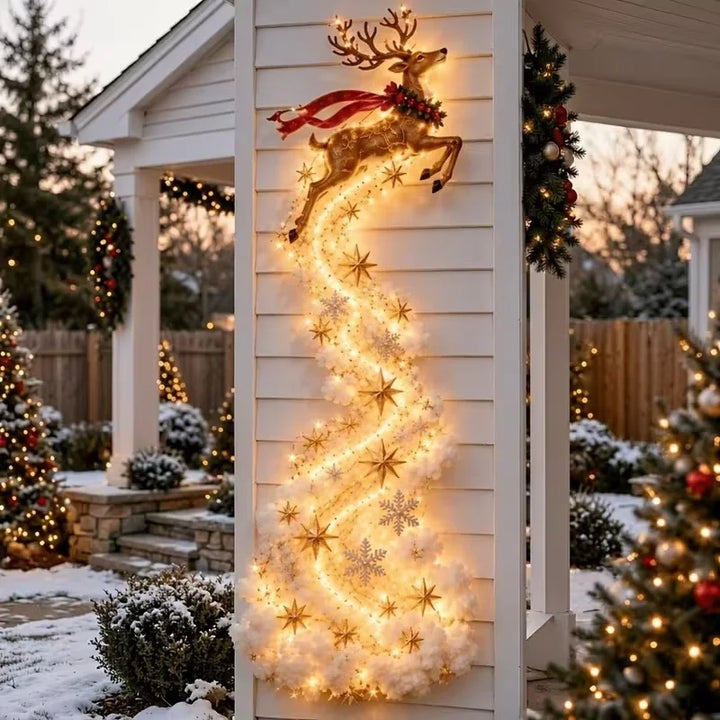 luminária de parede de natal com rena na varanda