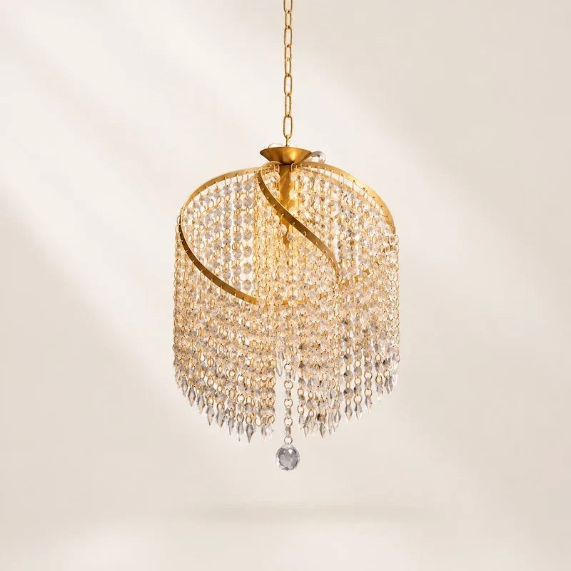 lustre de cristal pendente dourado em espiral