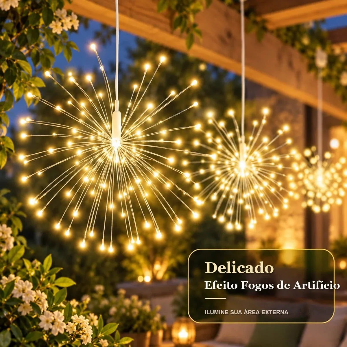 detalhe da esfera de luz efeito fogos de artifício em luz quente