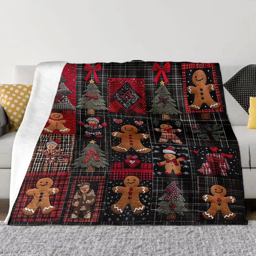 manta de natal patchwork xadrez sobre sofá