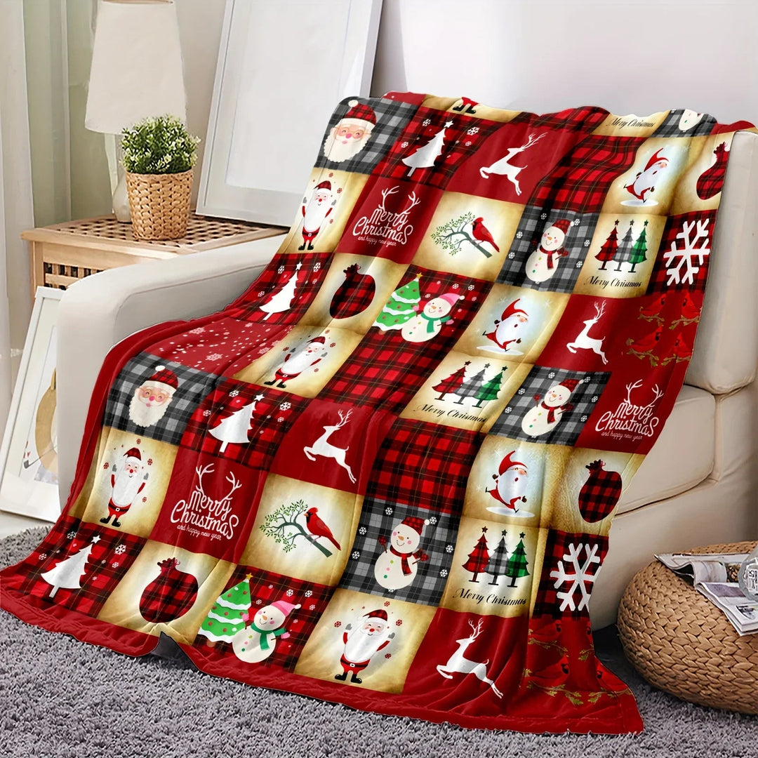 manta de natal patchwork xadrez vermelho sobre sofá