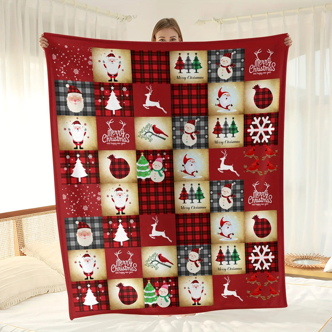 manta de natal de flanela patchwork sobre cama