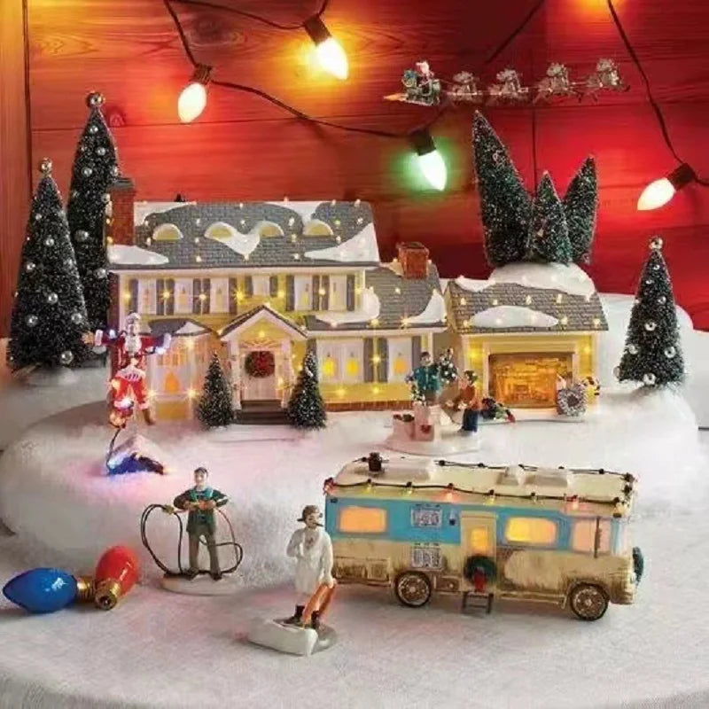 vila de natal montada com casa trailer e personagens em resina