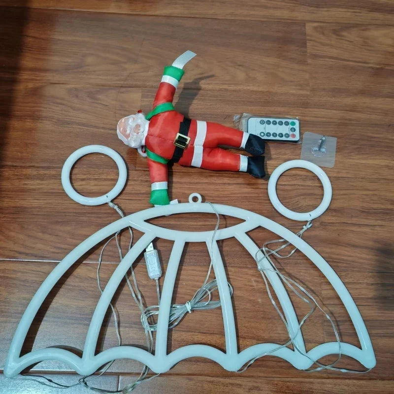 itens do papai noel de paraquedas com led e controle remoto