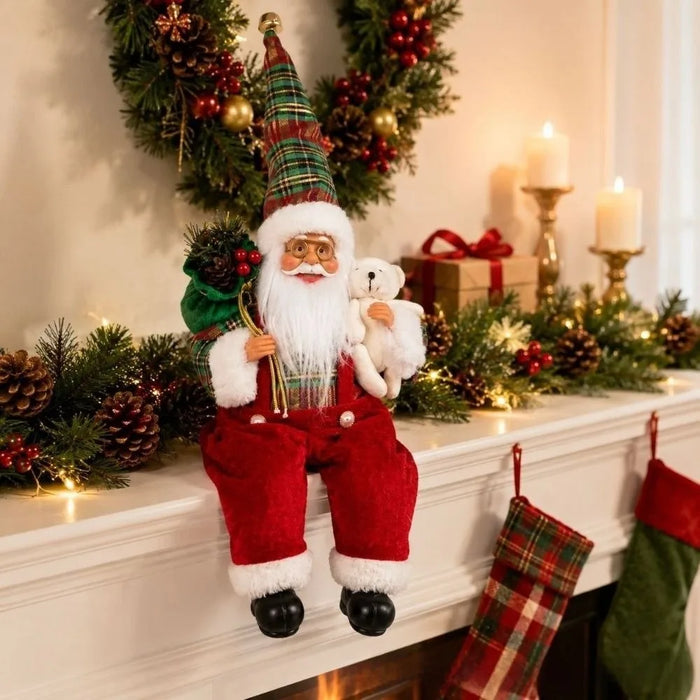 Papai Noel Sentado de Tecido 40 cm com Pernas Pendentes