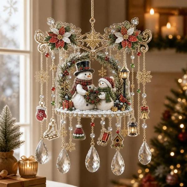 Pingente de Natal em Acrílico com Gotas de Cristal para Janela