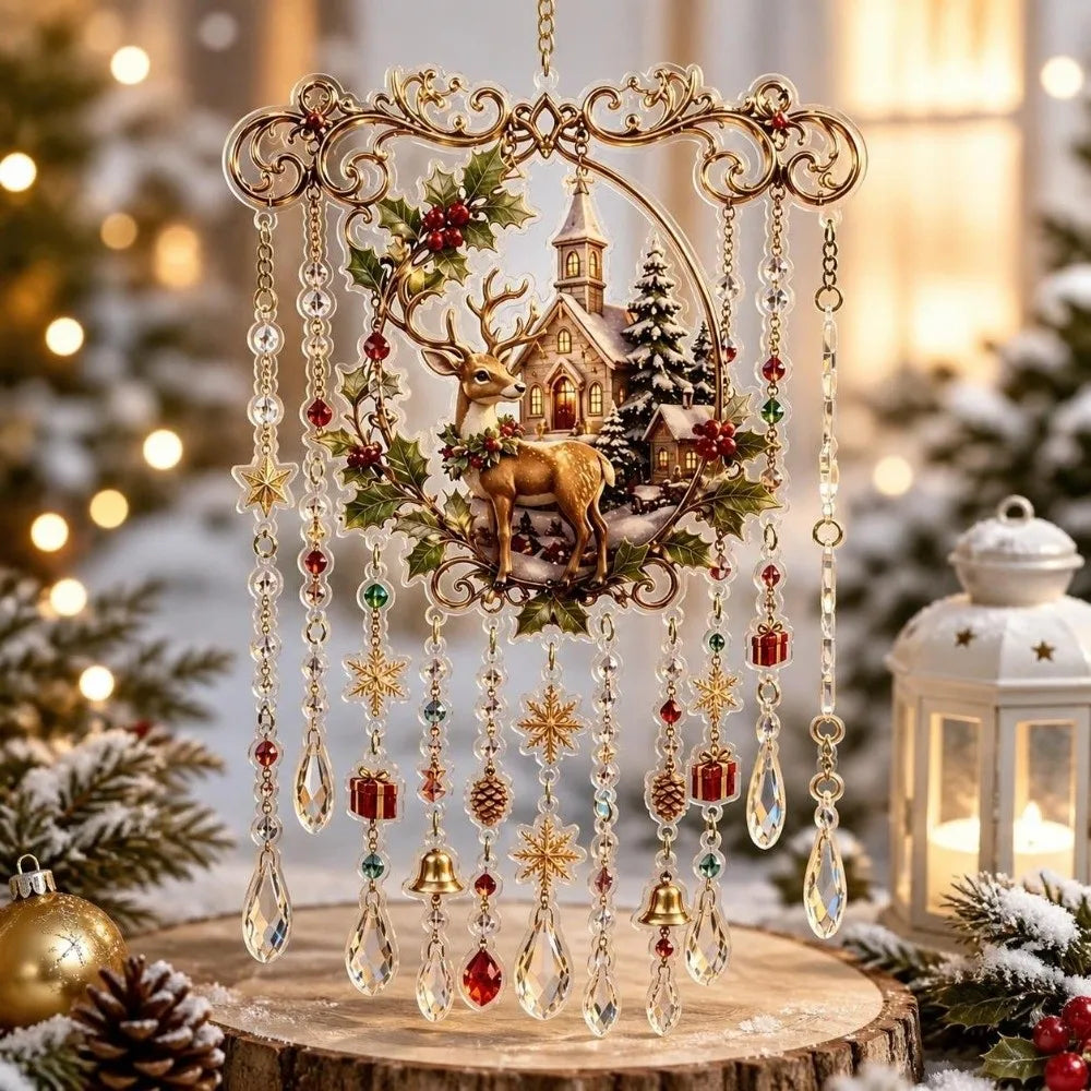enfeite de natal de pendurar com rena e gotas de cristal