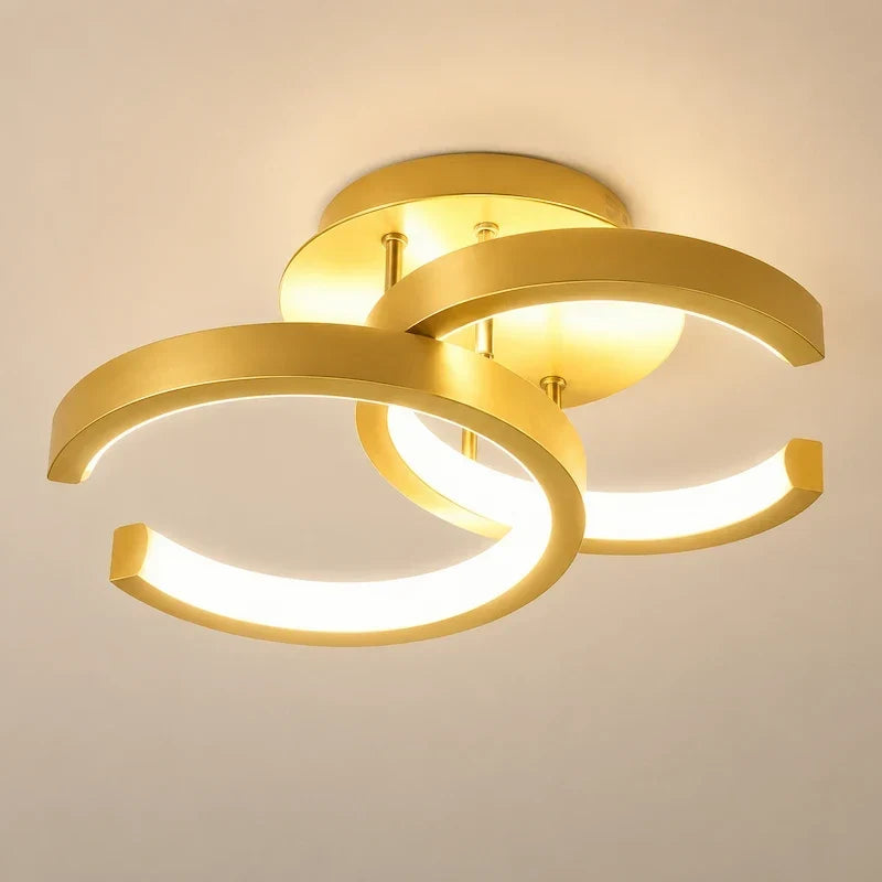 plafon led dourado com curvas sobrepostas