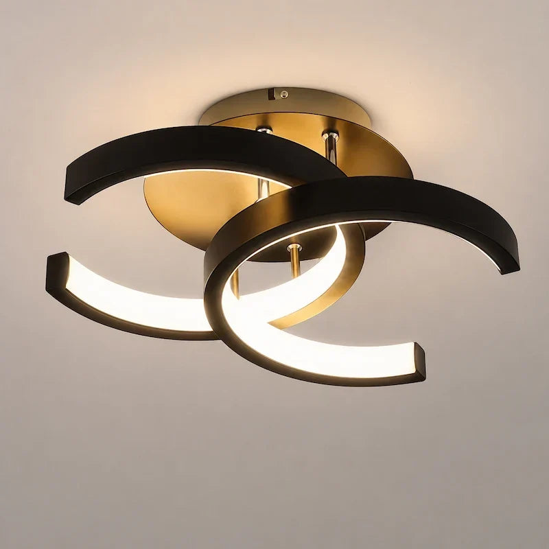 plafon led preto com base dourada