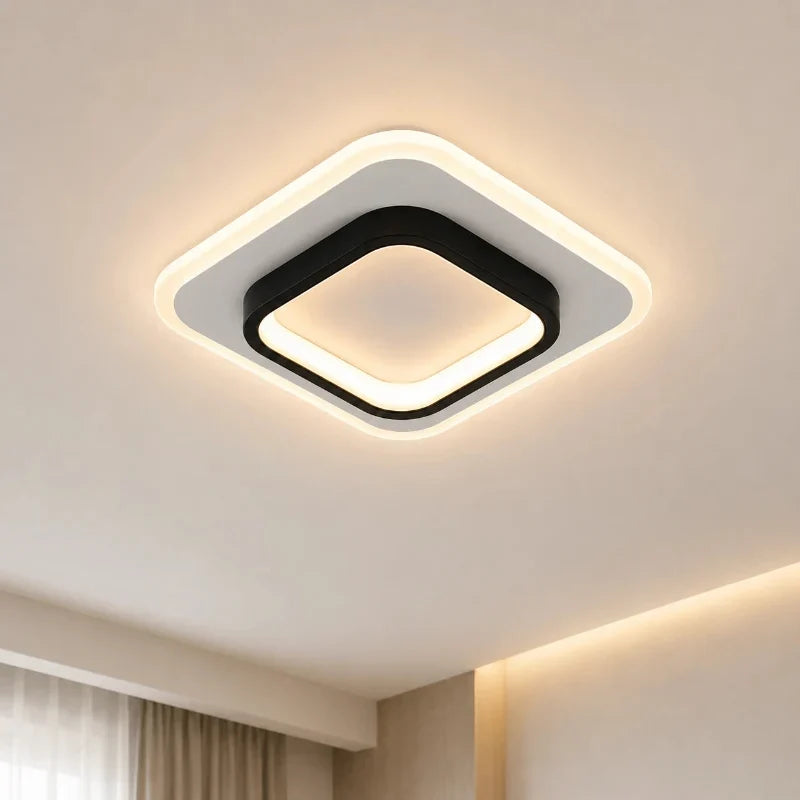 plafon de teto led quadrado preto e branco aceso