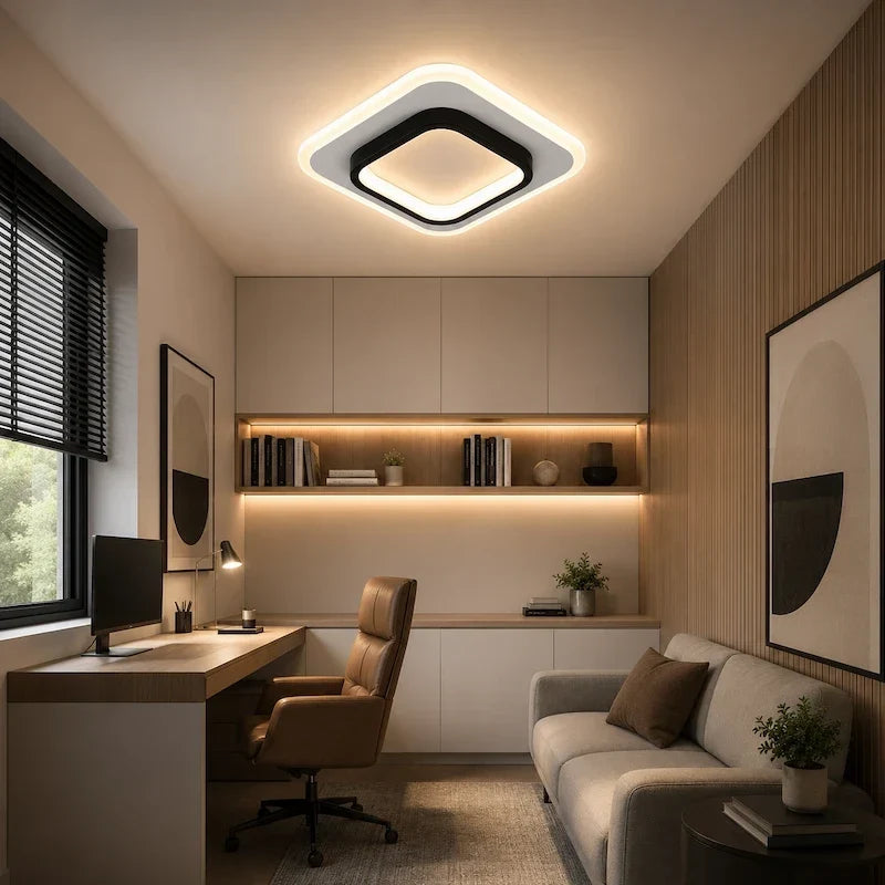 plafon led de teto em escritório com estante