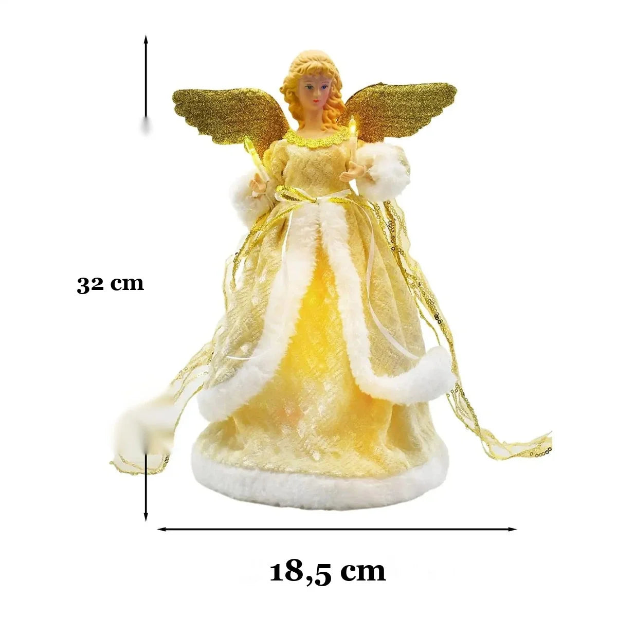medidas da ponteira de árvore de natal anjo dourado