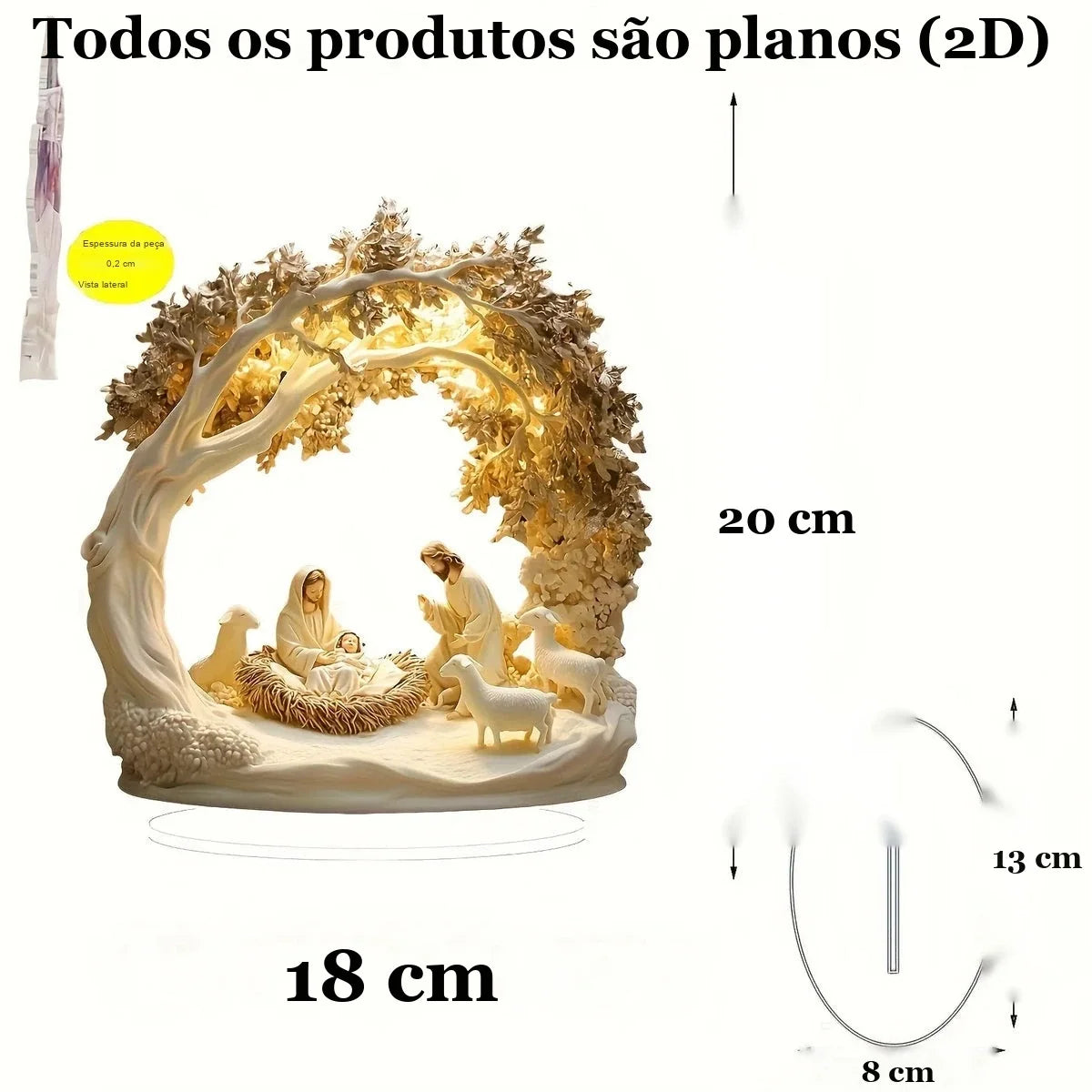medidas do presépio de acrílico 2d com base transparente