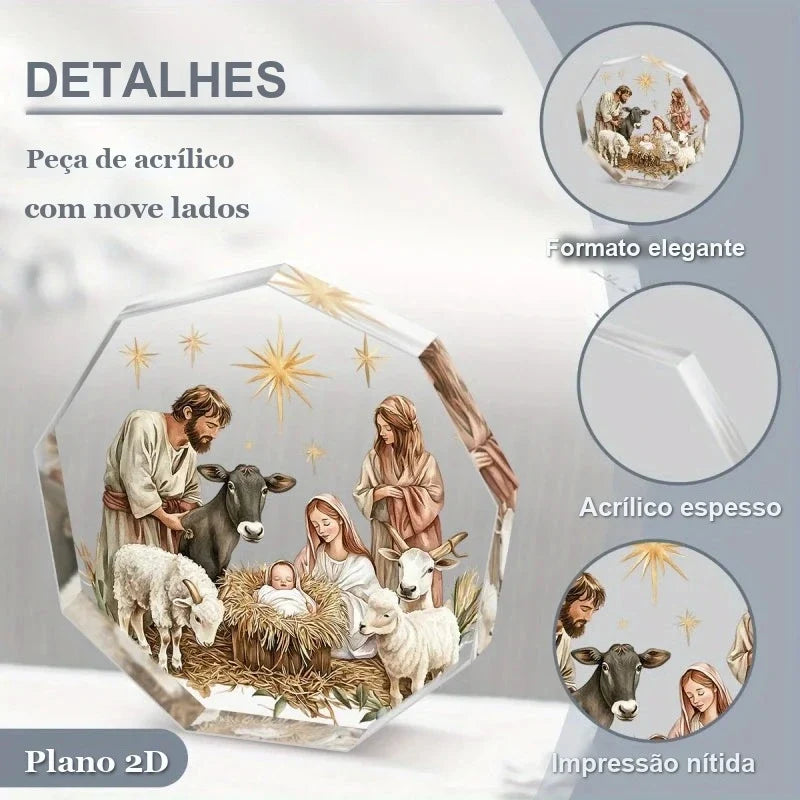 detalhes do presépio de acrílico de nove lados com impressão nítida