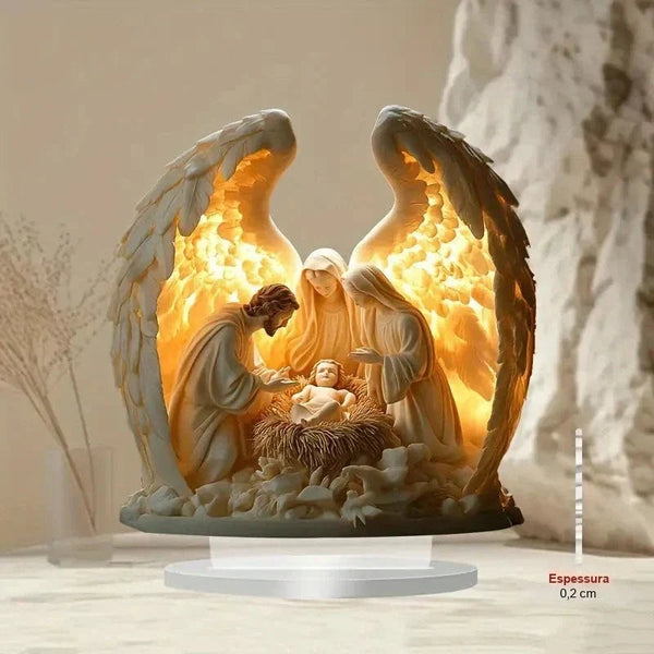 Presépio em Acrílico 2D Sagrada Família com Asas de Anjo